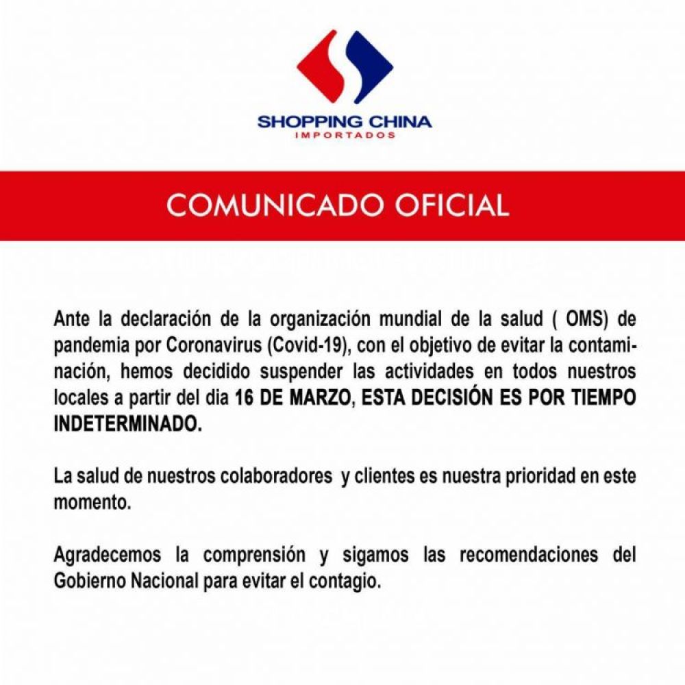 Shopping China cierra sus puertas ante pandemia mundial por coronavirus