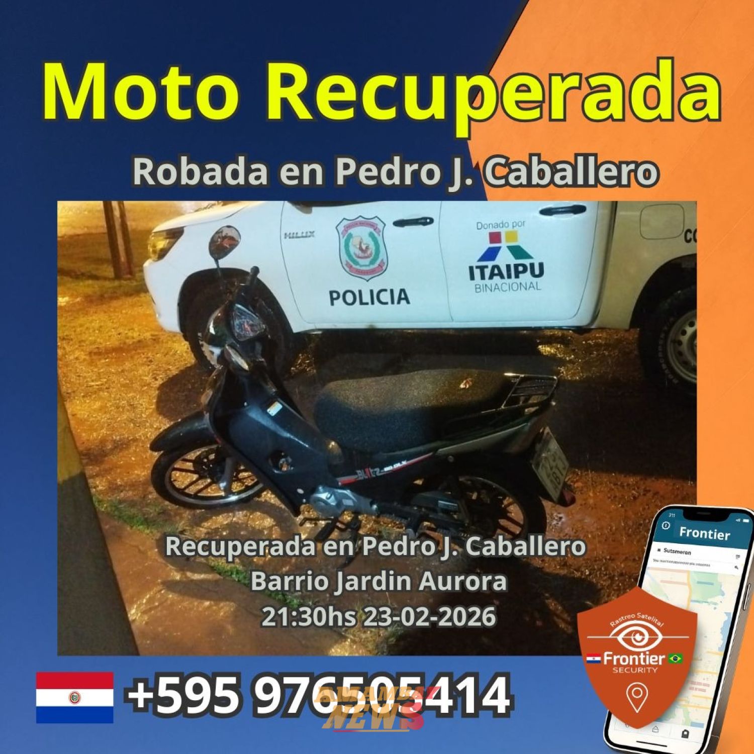 PJC: Recuperación rápida de motocicleta robada gracias a Frontier Security