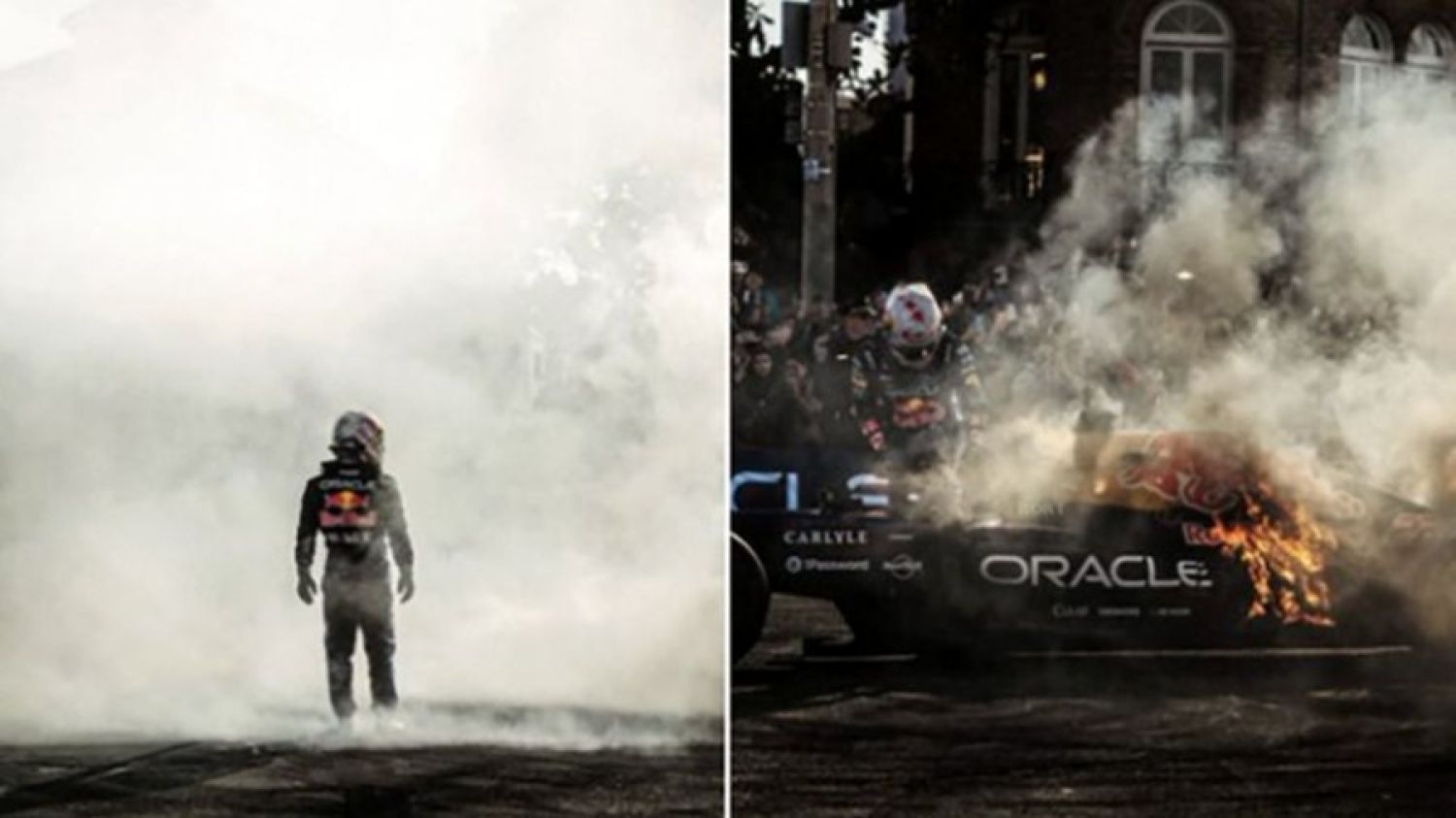 Yuki Tsunoda, piloto reserva de Red Bull, sale ileso tras incendiarse su auto en una exhibición