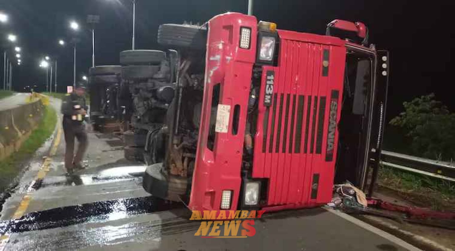 Camión de gran porte volcó en Carapeguá y chofer sufrió lesiones leves